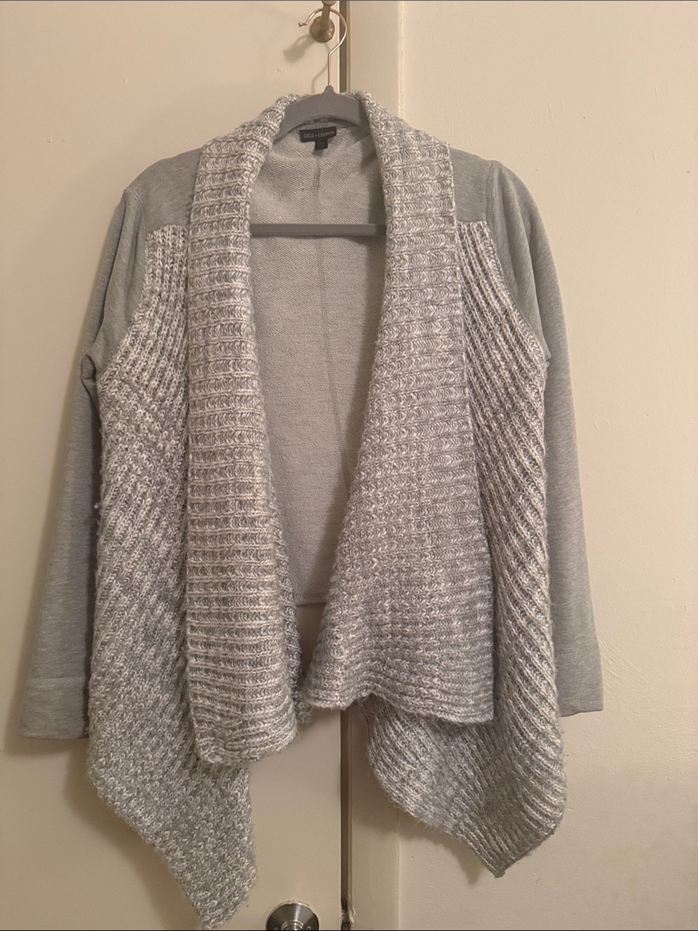 Coco + Carmen Heather Light Gray Open-Front Draped Cardigan